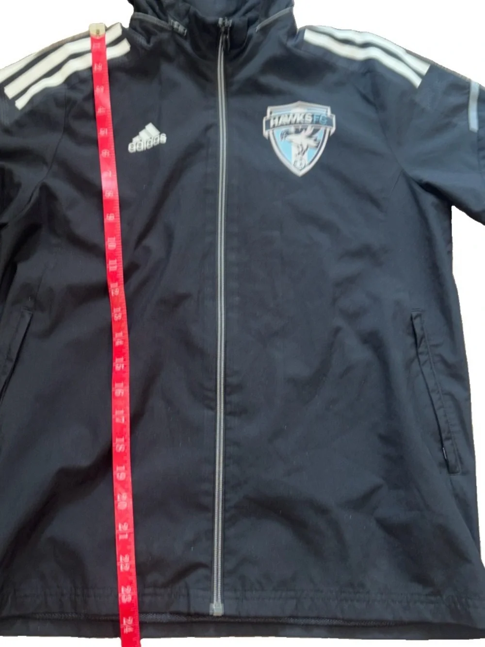Adidas Hawks FC Soccer Windbreaker Jacket Mens Medium Black Full Zip Hooded